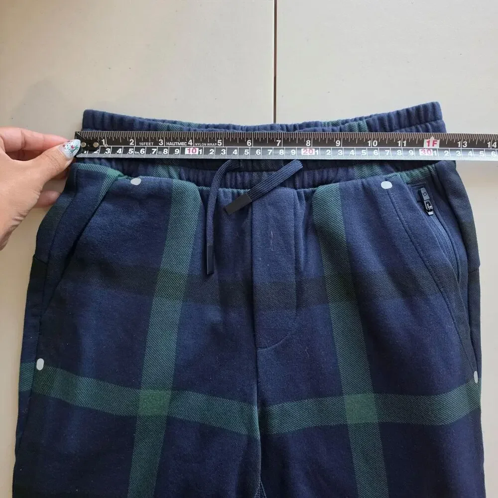 Gap Jogger Pants Kids 12 Blue Green Plaid Knit Drawstring Moisture Wicking